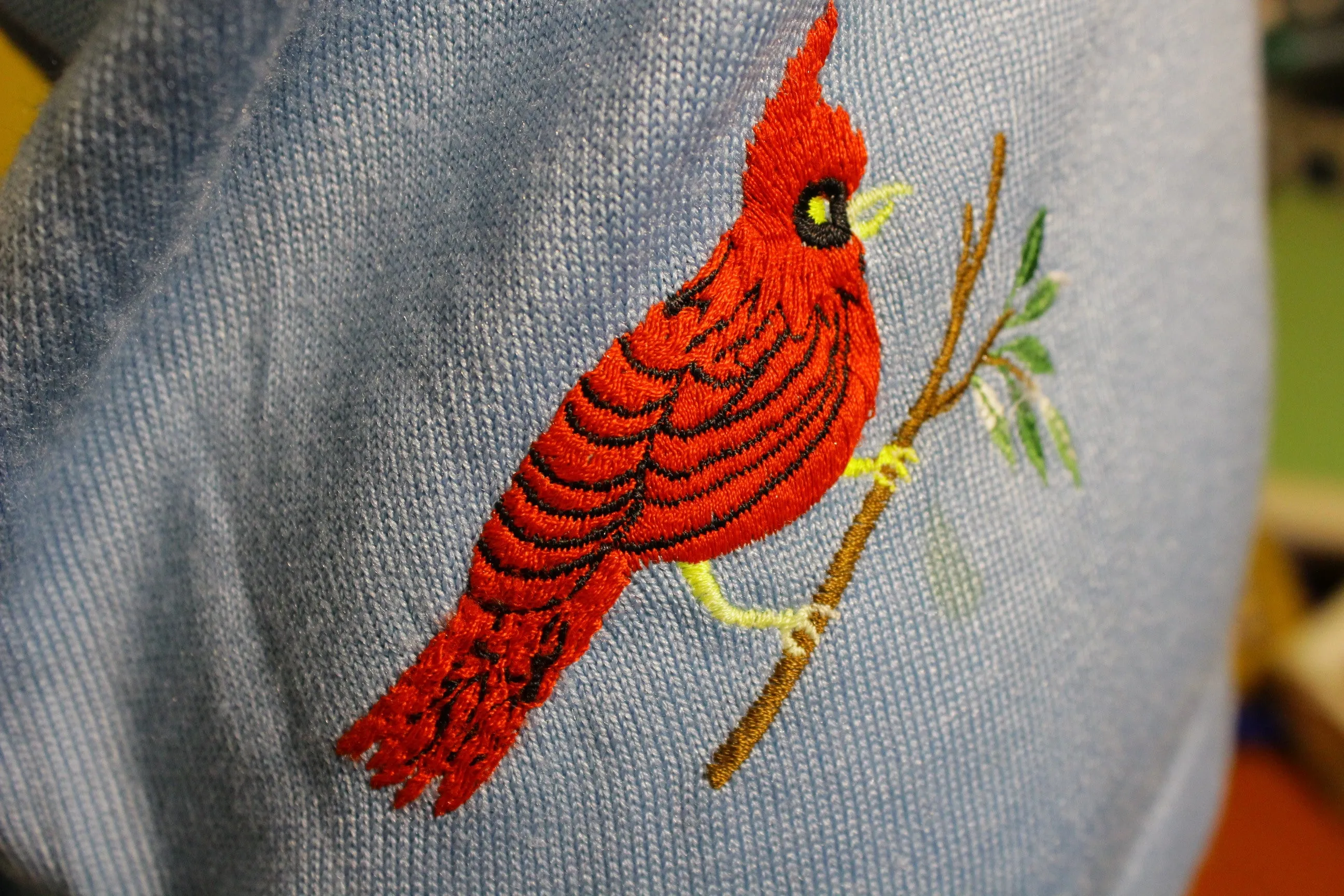 1960's Rare Unique Embroidered Knit Short Sleeve Shirt Red Robin