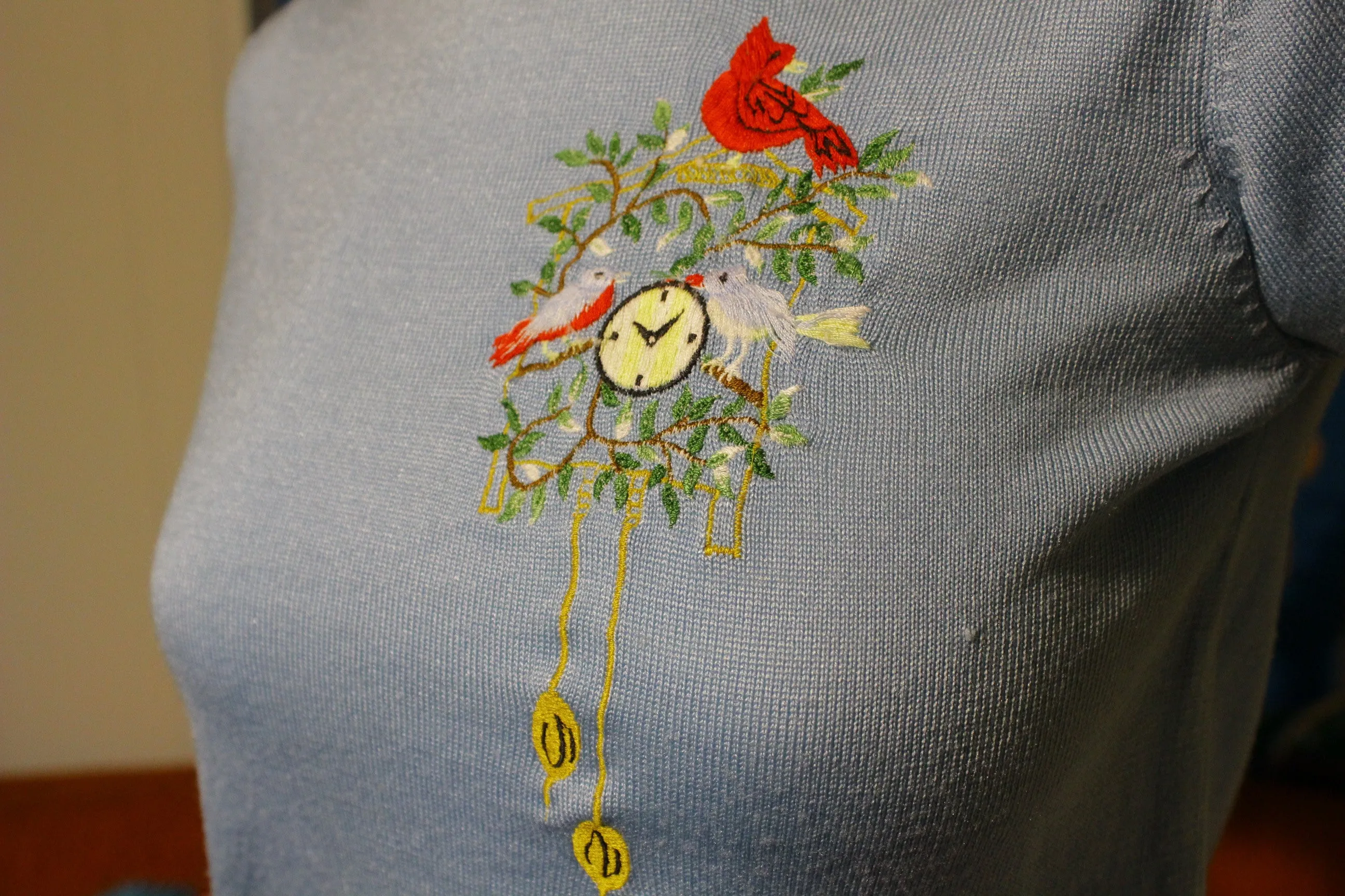 1960's Rare Unique Embroidered Knit Short Sleeve Shirt Red Robin