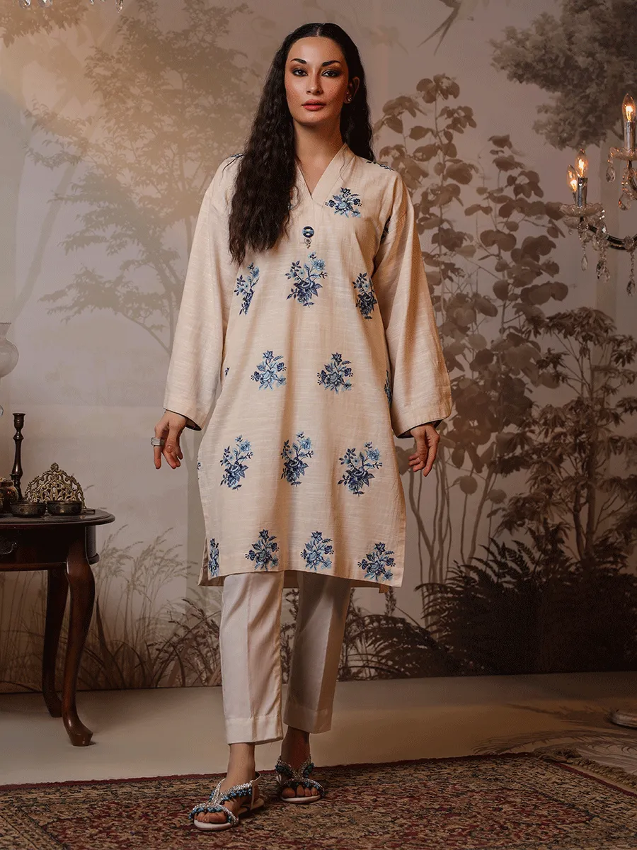 1pc Stitched Basic Dyed Embroidered Khaddar Shirt