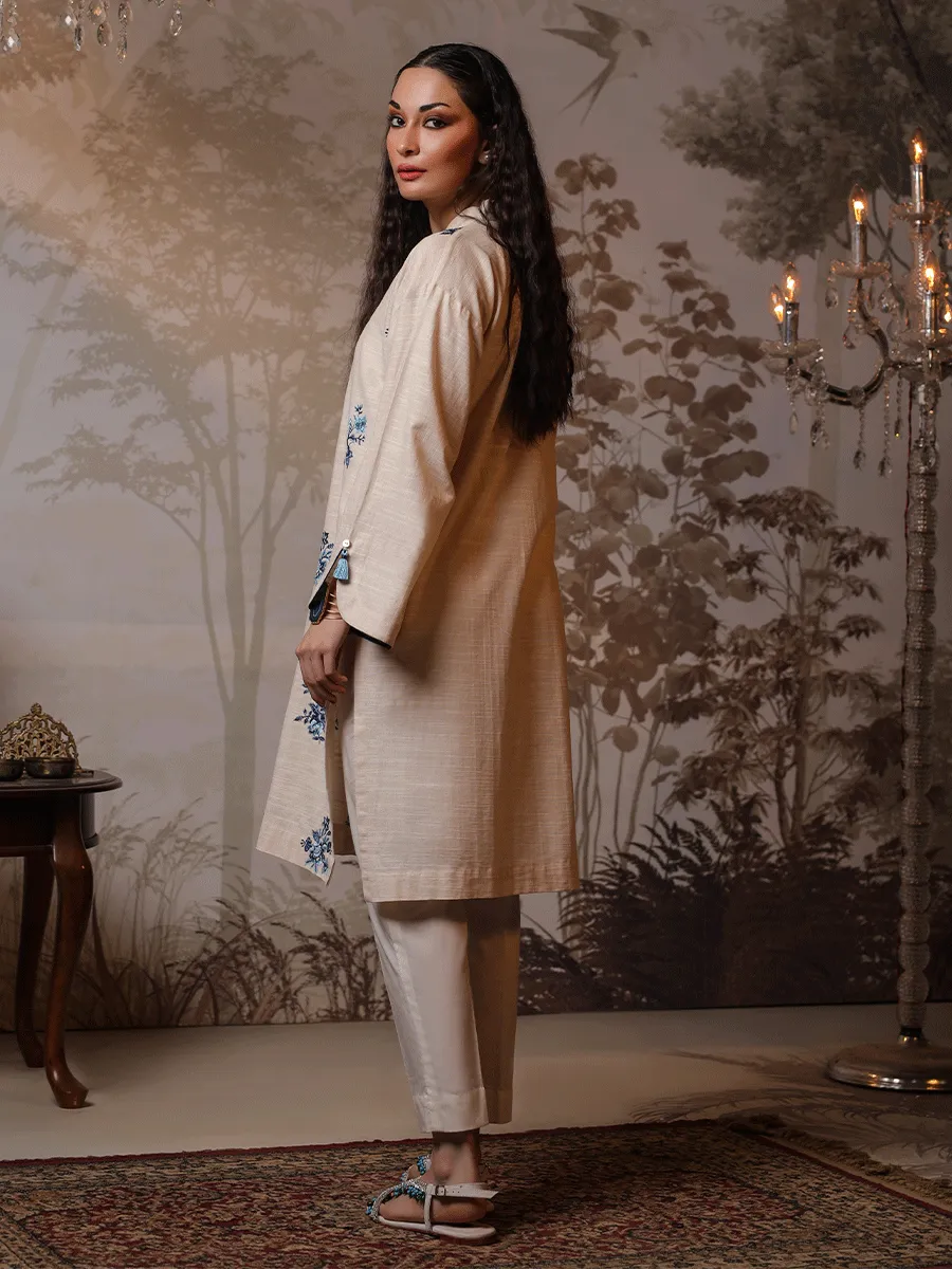 1pc Stitched Basic Dyed Embroidered Khaddar Shirt