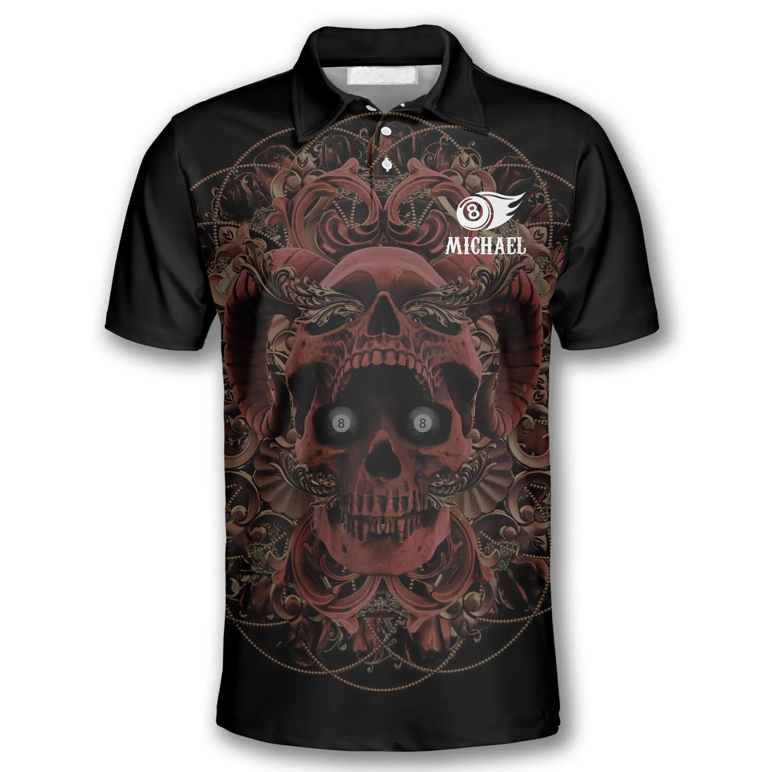 3D All Over Print Red Skull Custom Billiard Shirts for Men, Skull Shirt, Billiard Shirt