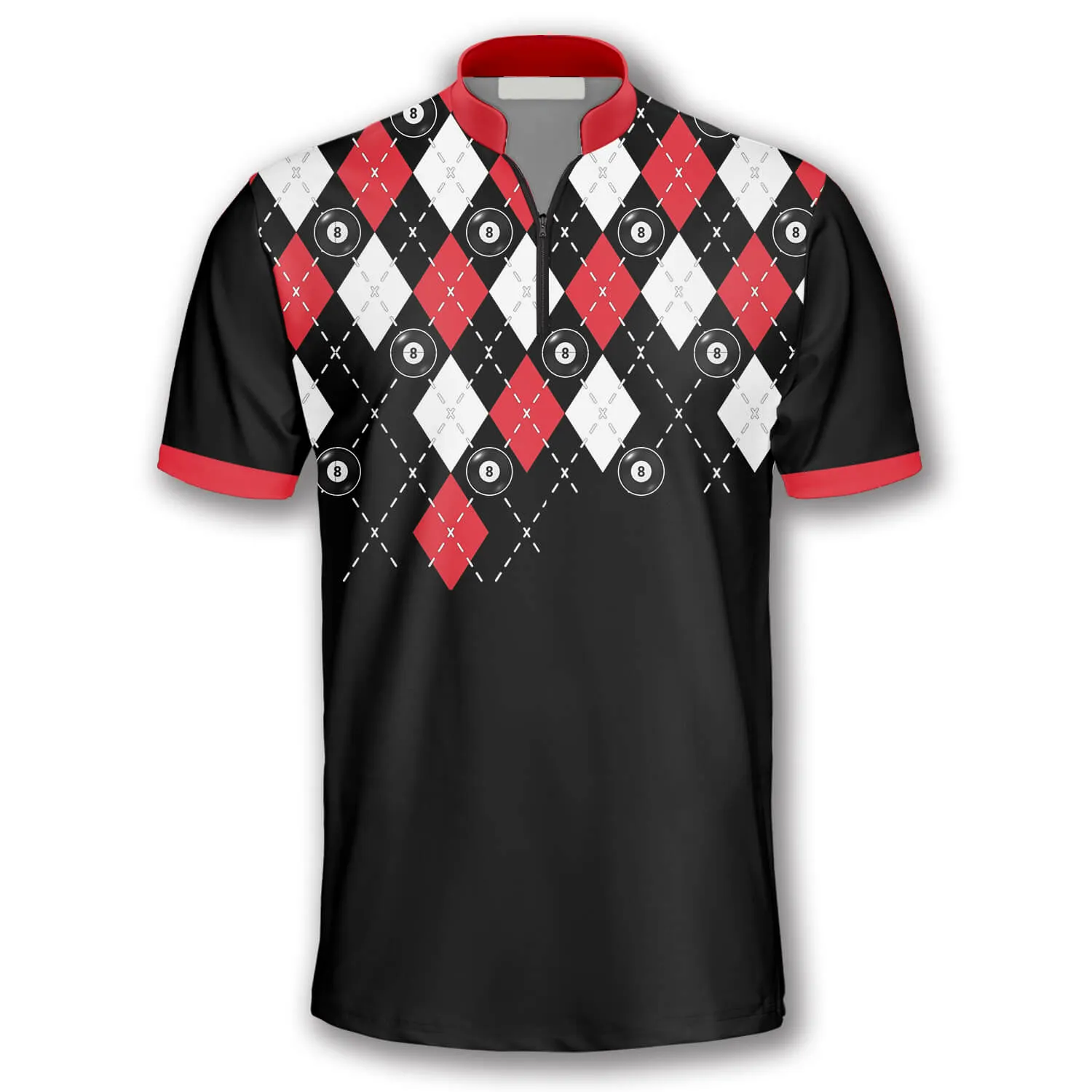 3D All Over Print Skull Red Argyle Pattern Custom Billiard Jerseys for Men, Billiard Shirt, Skull Shirt