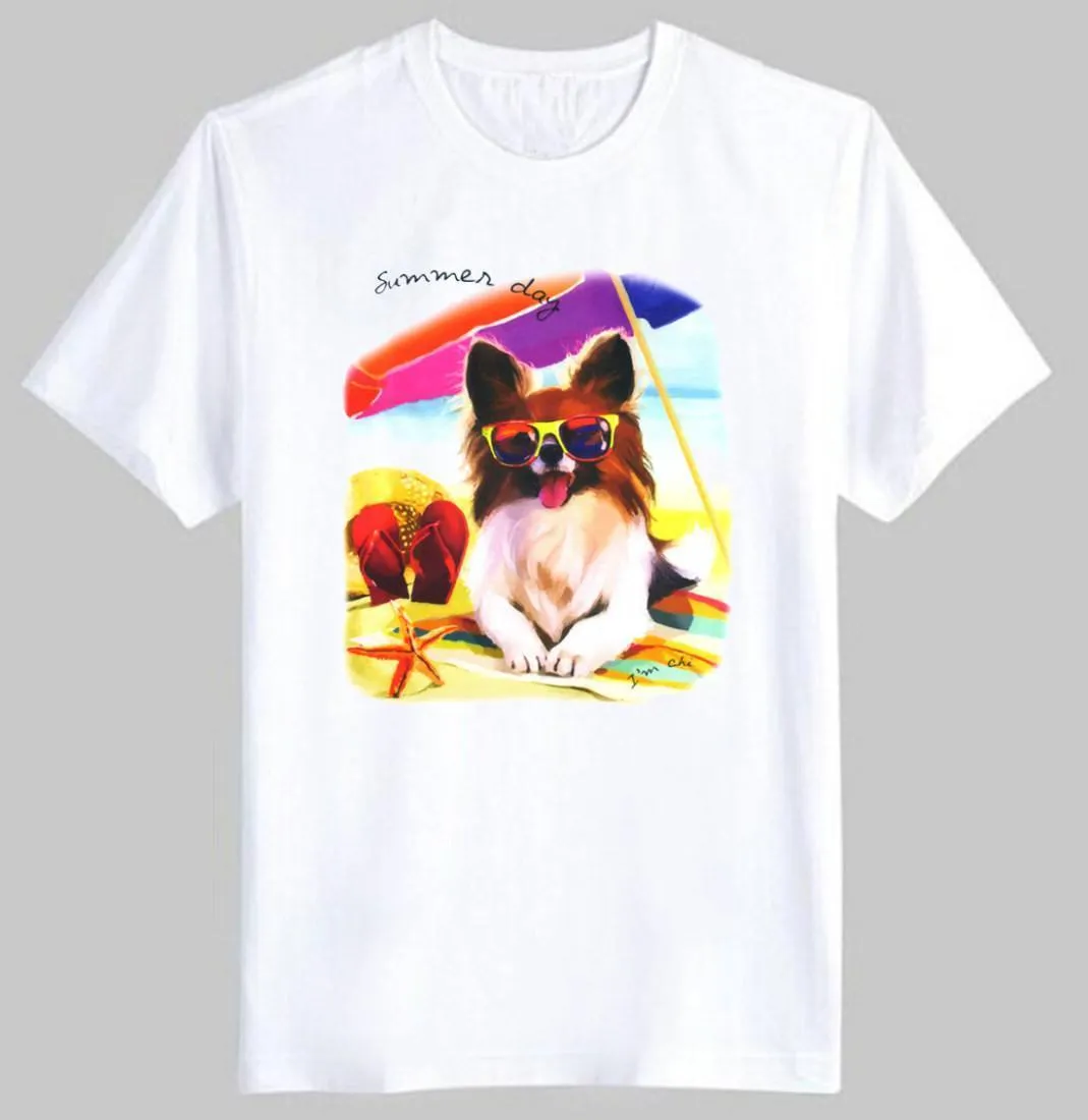 Adorable Papillon Toy Spaniel Puppy Graphic Print T-Shirt in White | DOTOLY