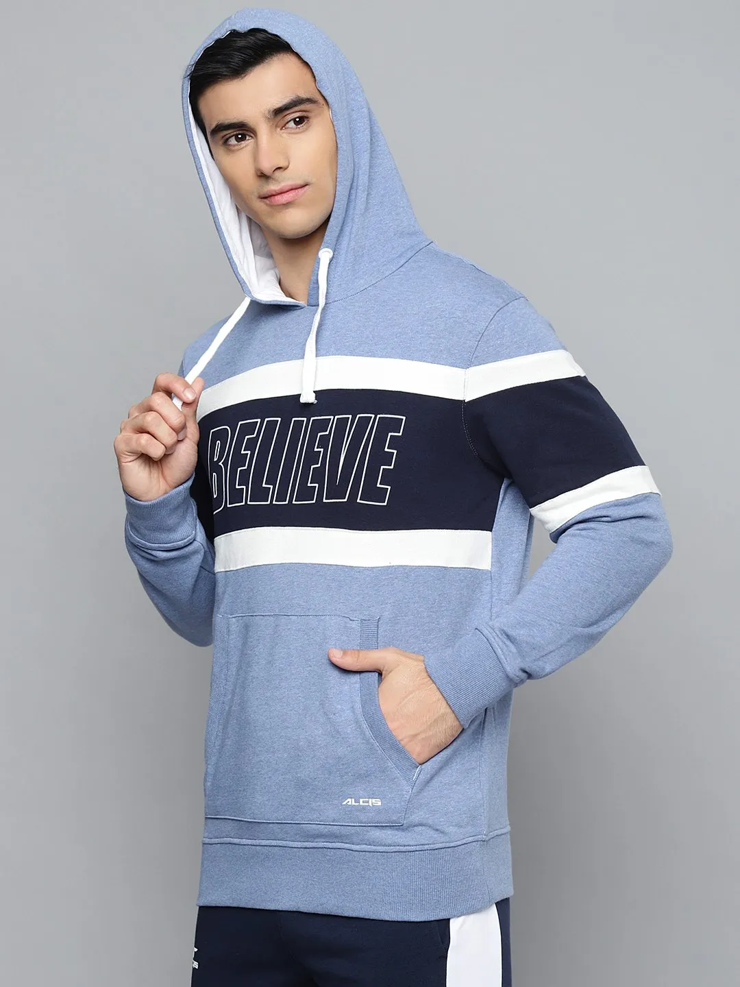 Alcis Men Blue Colourblocked Hooded Sweatshirt