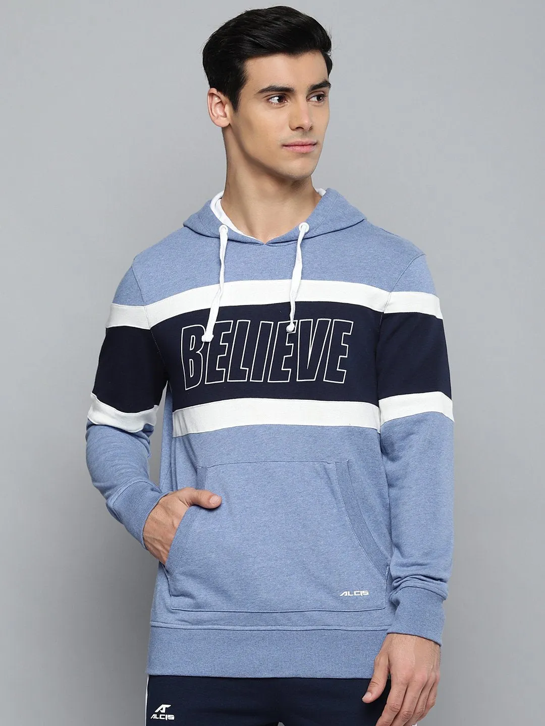 Alcis Men Blue Colourblocked Hooded Sweatshirt