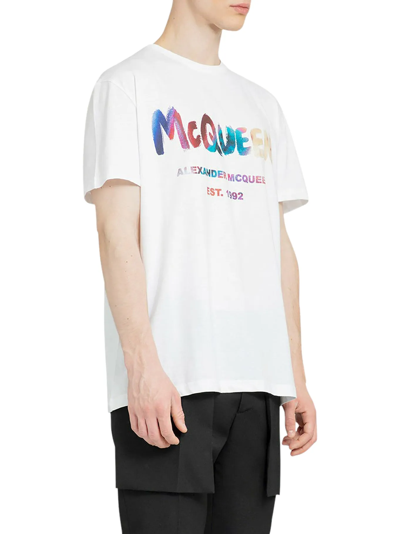 Alexander mcqueen men`s white mcqueen graffiti t-shirt