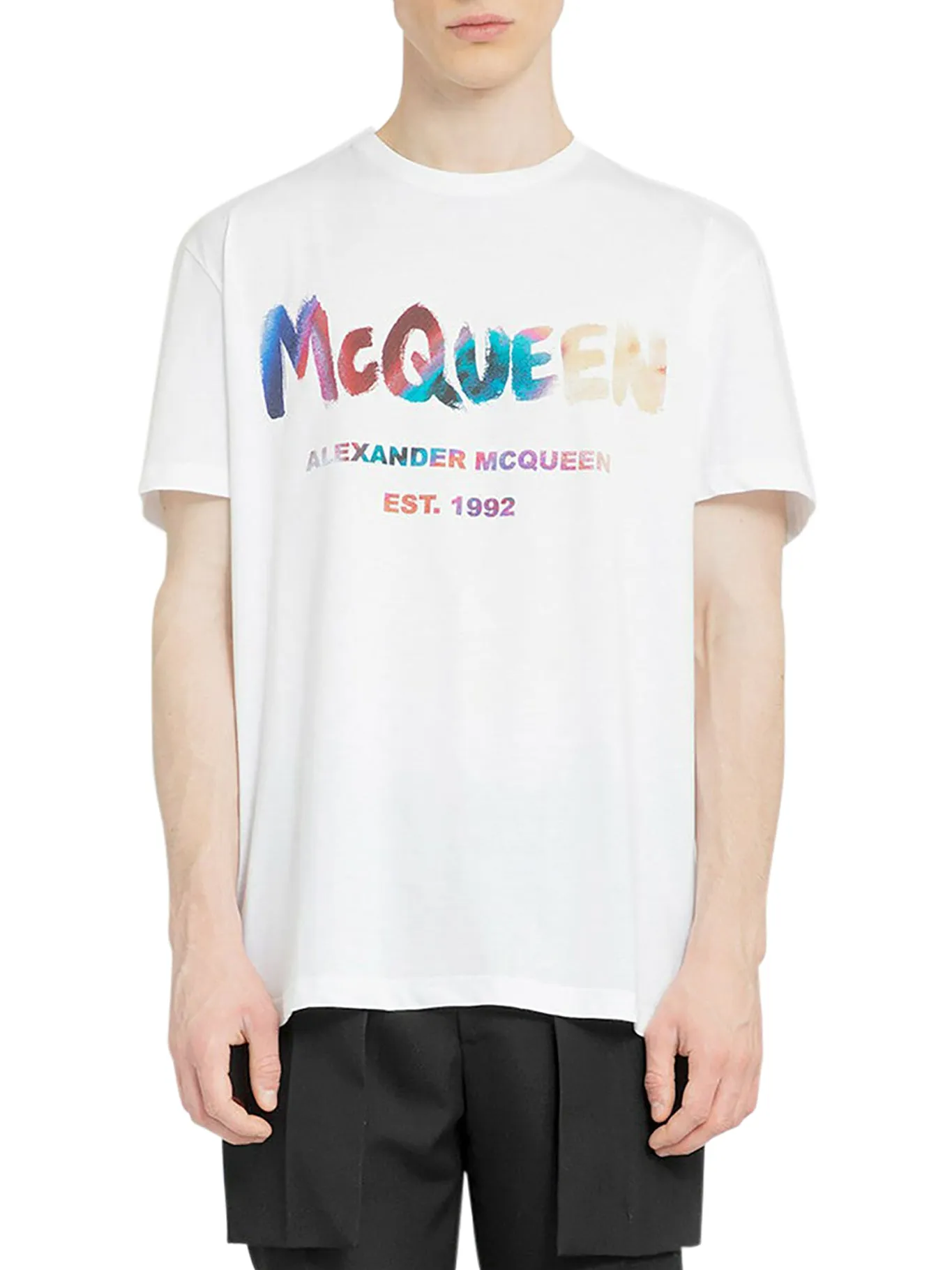 Alexander mcqueen men`s white mcqueen graffiti t-shirt