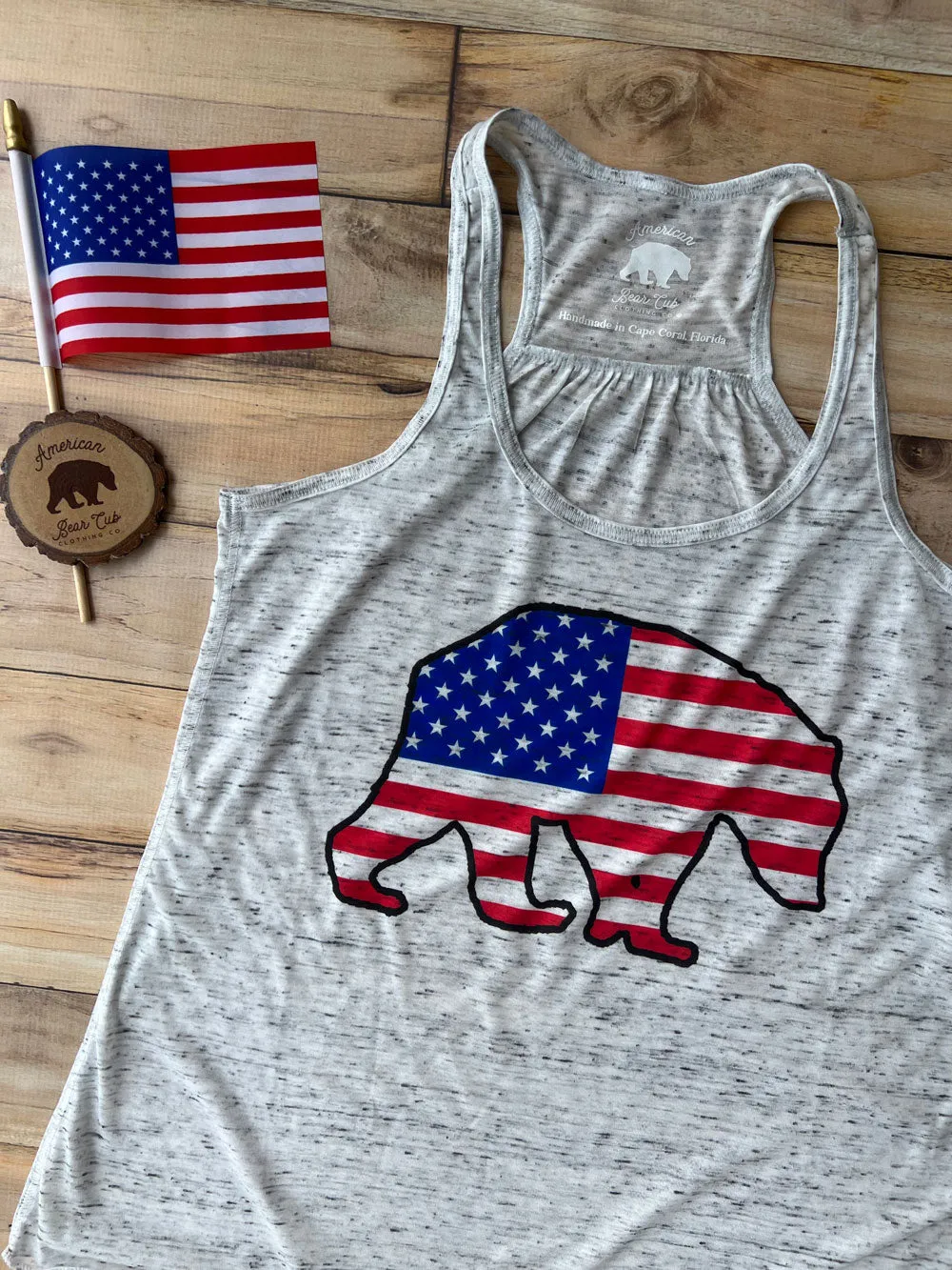 American Flag Bear flowy racerback tank tops