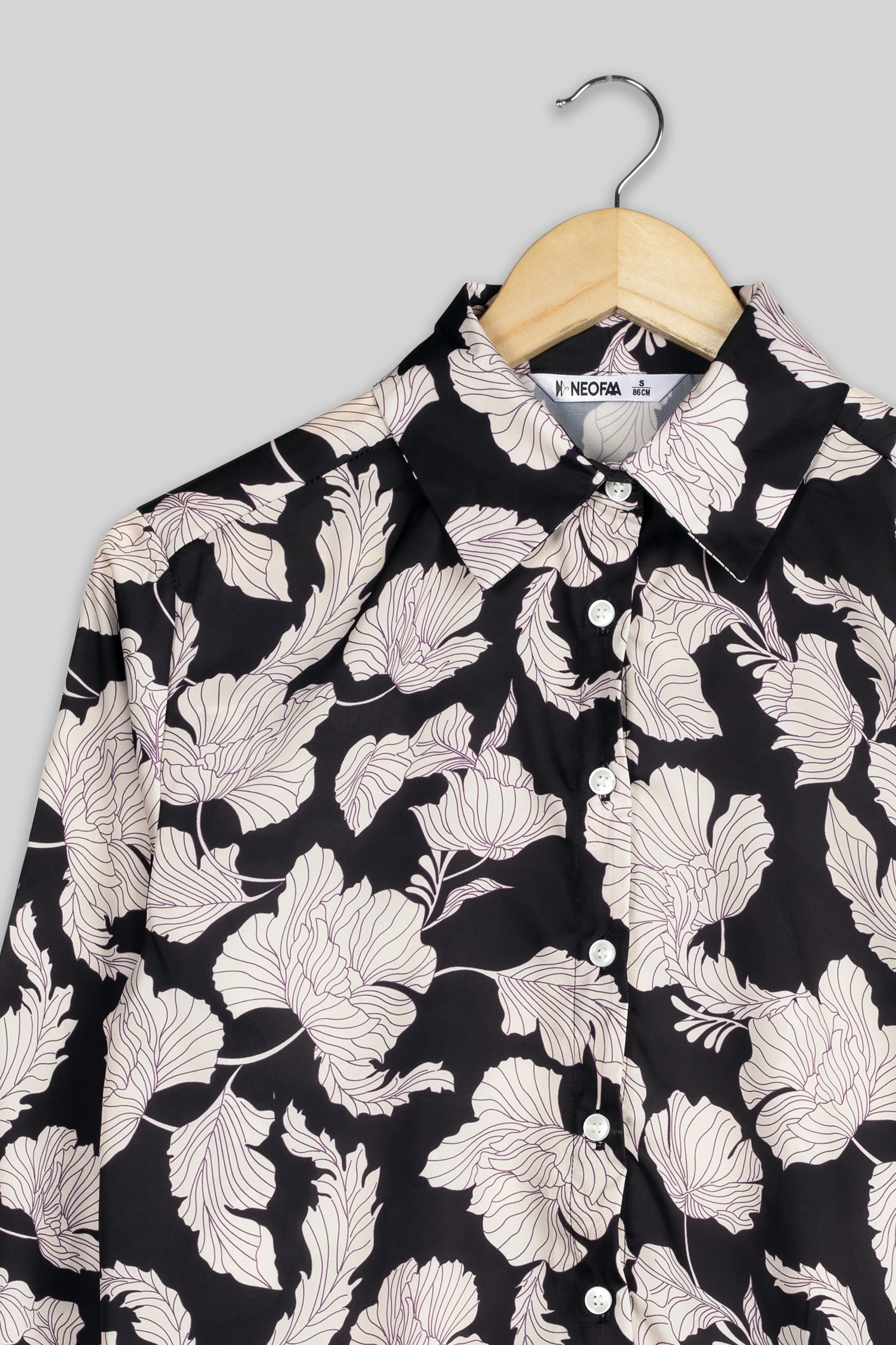 Ancient Black Floral Shirt For Women