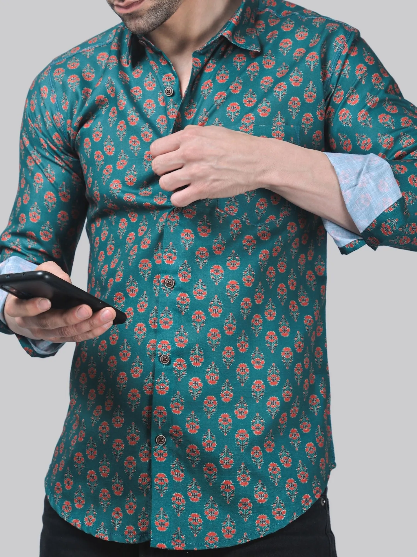 Artistic-modern Men's Printed Full Sleeve Cotton Button-Up Shirt For Men