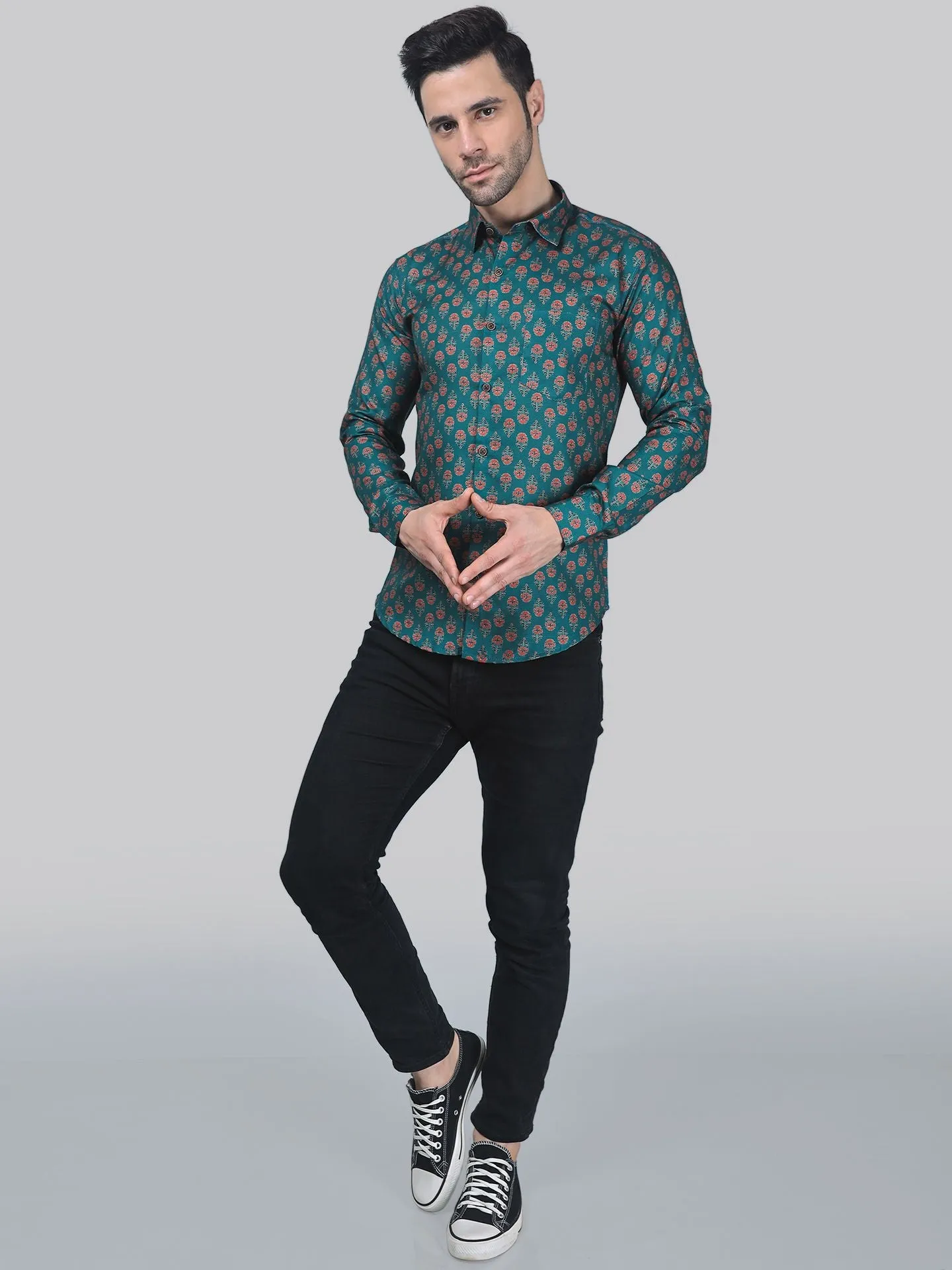 Artistic-modern Men's Printed Full Sleeve Cotton Button-Up Shirt For Men