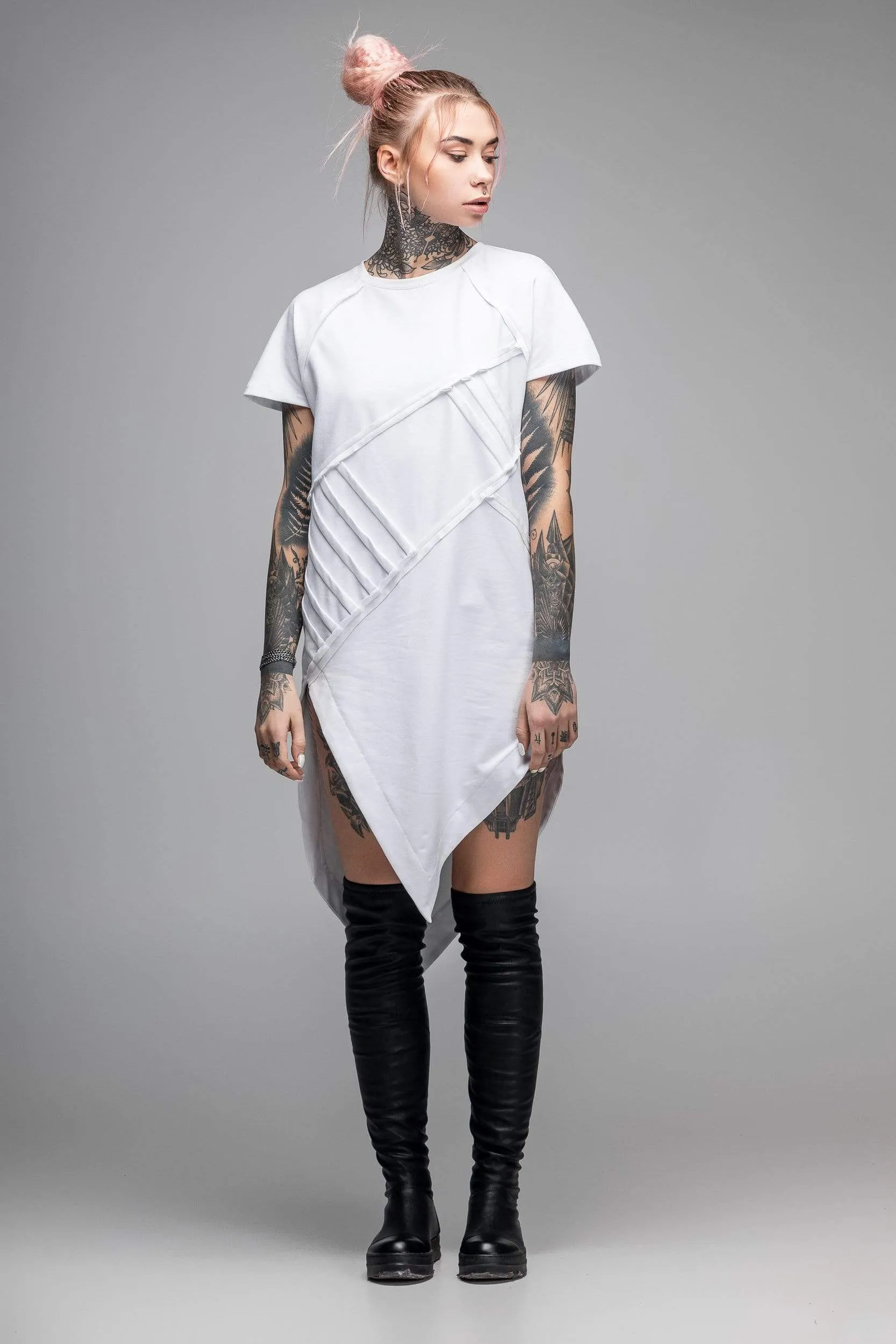 Asymmetric white T-shirt dress