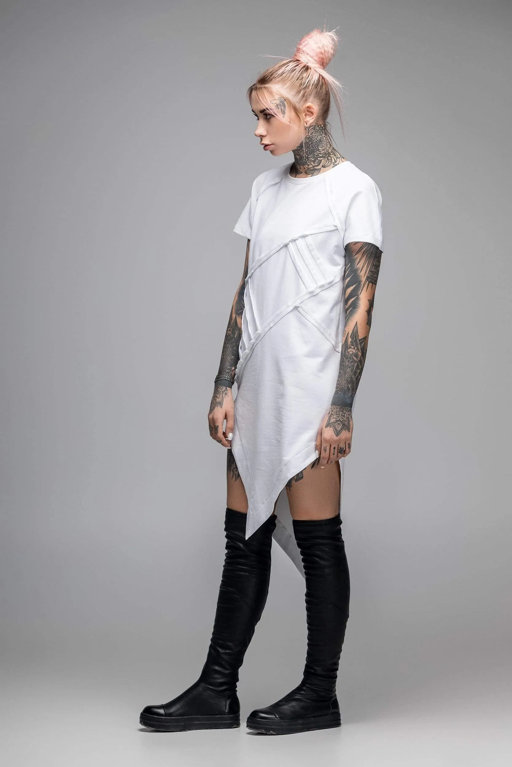 Asymmetric white T-shirt dress