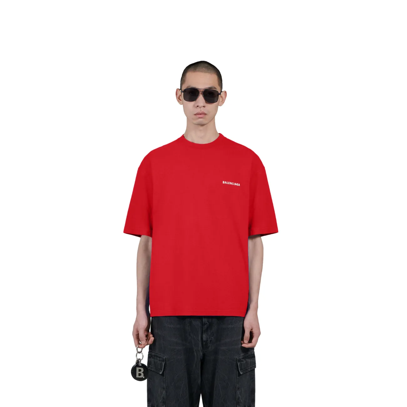 Balenciaga Logo Medium Fit Men's T-Shirt, Red