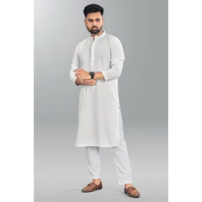 Beautiful Mens Chikankari Long White Kurta