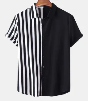 Black and White Stripes Digital Print Shirt