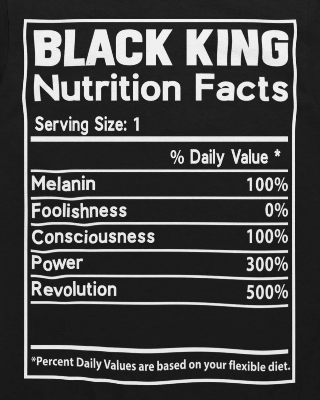 Black King Nutrition Facts T-shirt