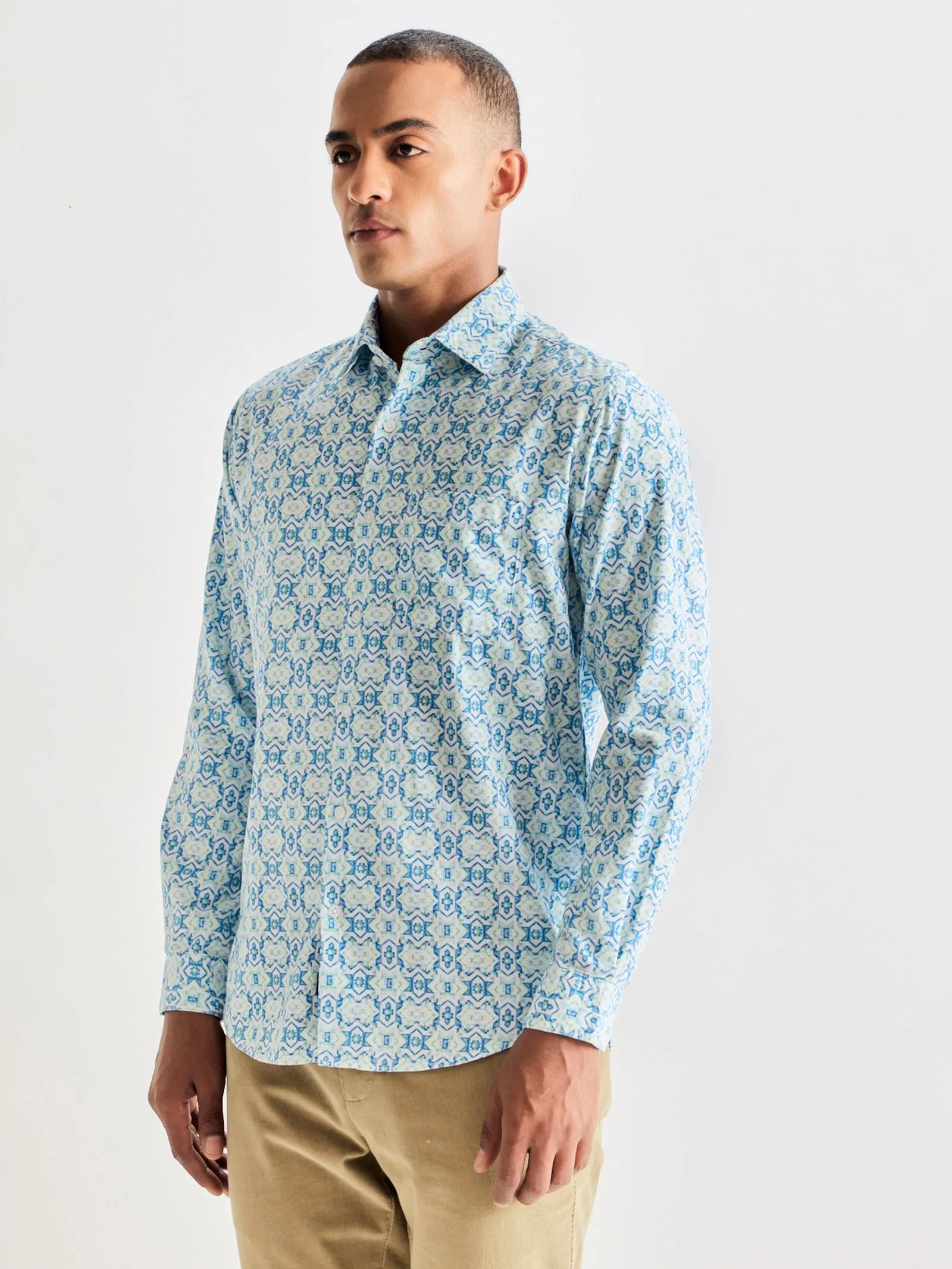 Blue Printed Corduroy Shirt