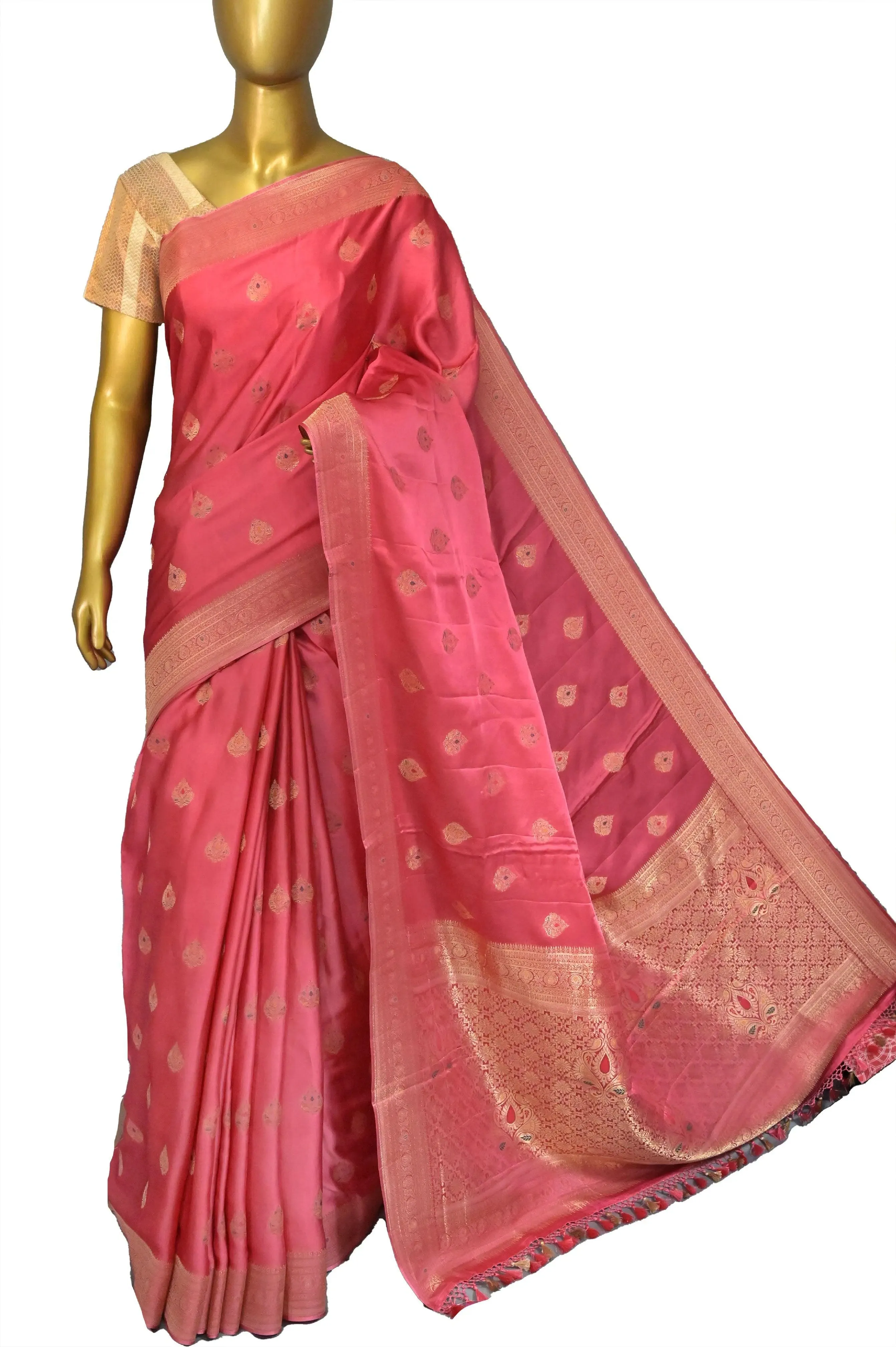 Blush Red Color Satin Banarasi With Meenakari Work