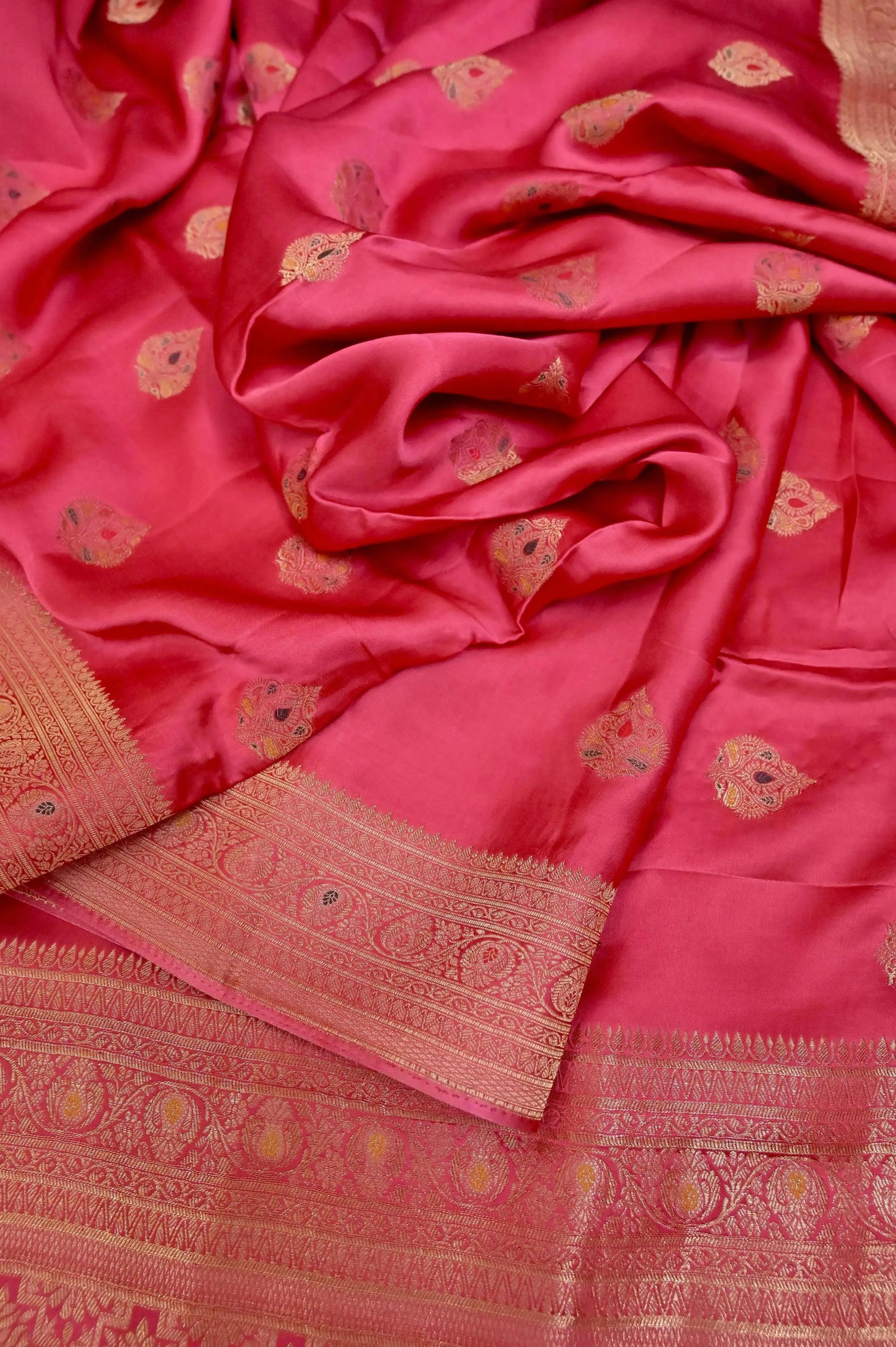 Blush Red Color Satin Banarasi With Meenakari Work