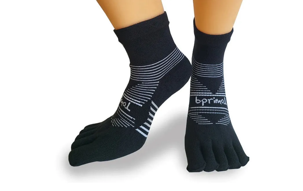 Bprimal Performance Five-Toe Socks - Regular Weight - Mini-Crew - Black