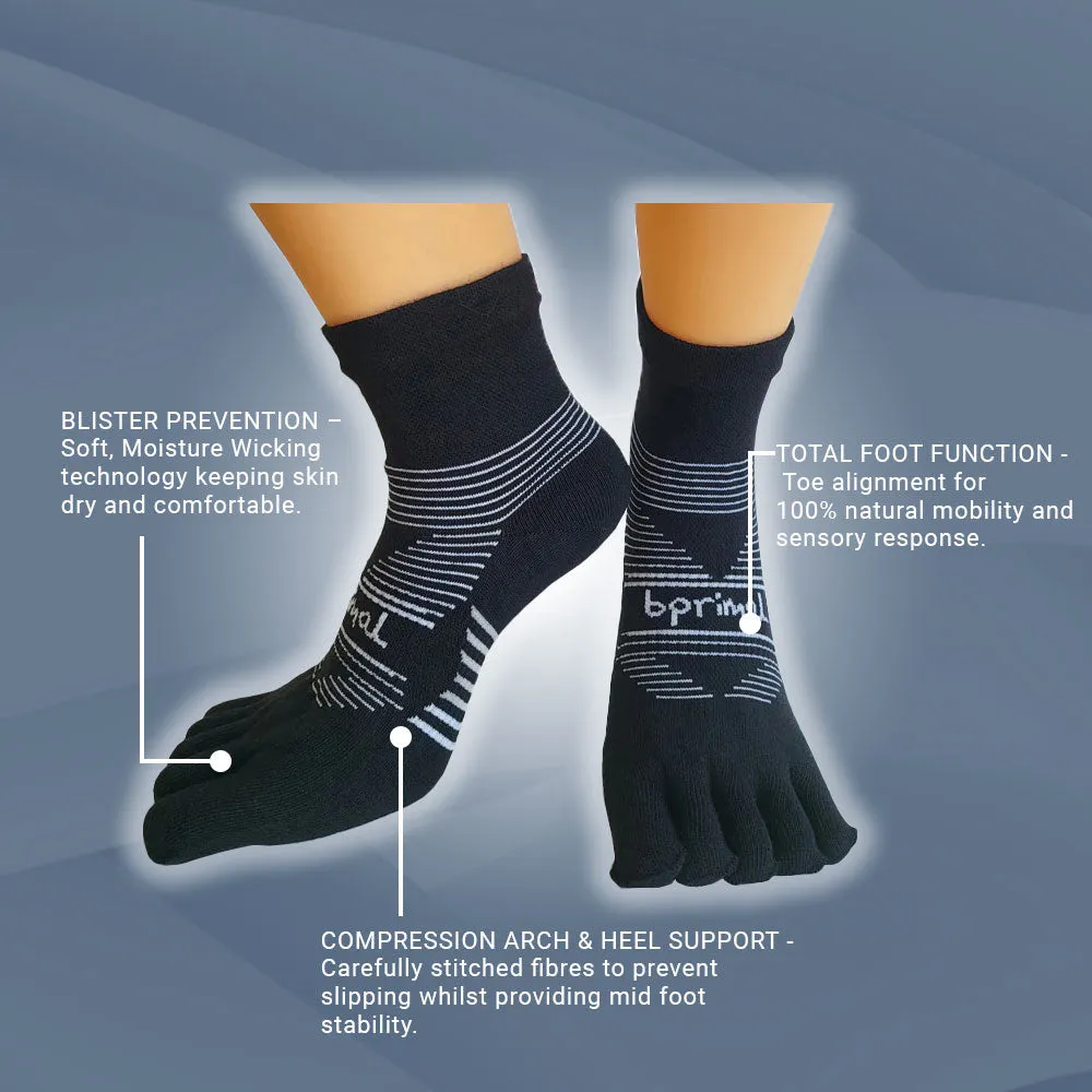 Bprimal Performance Five-Toe Socks - Regular Weight - Mini-Crew - Black