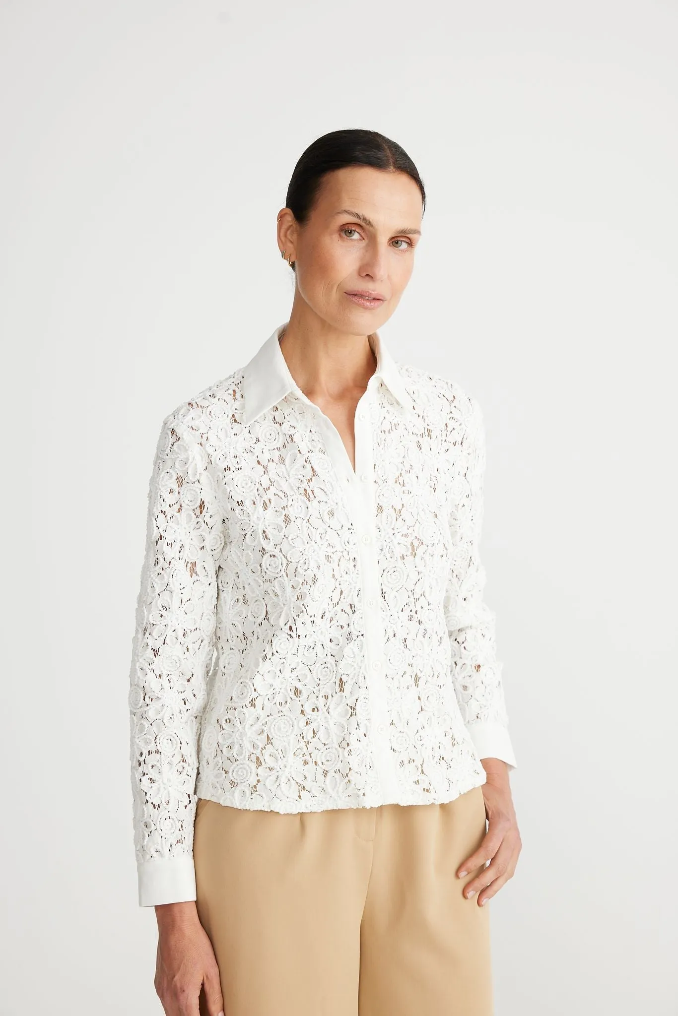 Brave & True Versaille Shirt White Raised Embroidery