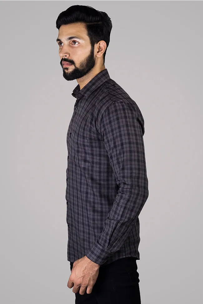 Check Shirt - Men Checked Button Down Collar Cotton Shirt