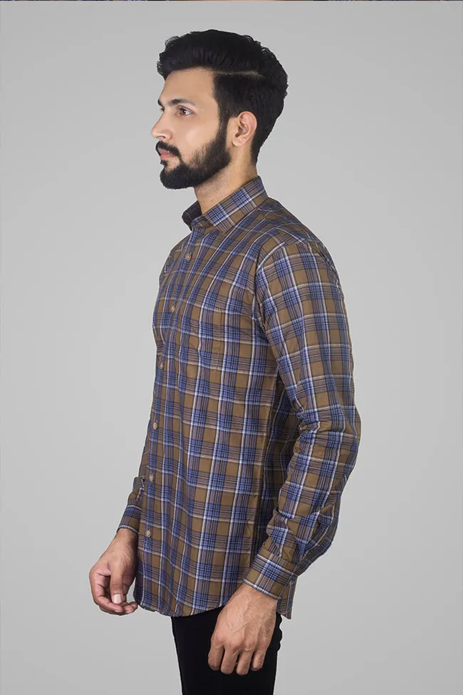 Check Shirt - Men Checked Cotton Shirt Brown | Buy Now