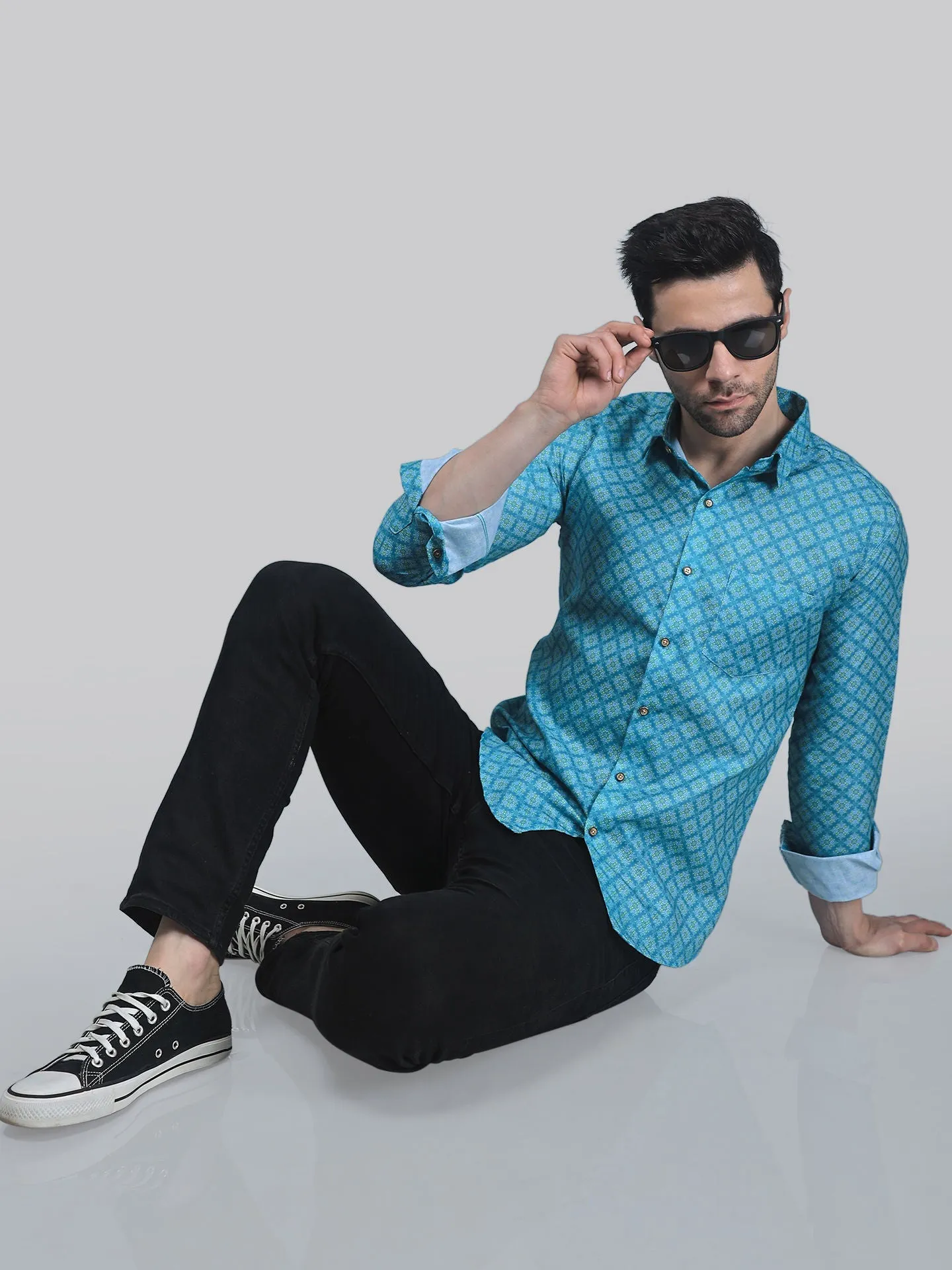 City-sleek Men's Printed Full Sleeve Cotton Button-Up Shirt for Men