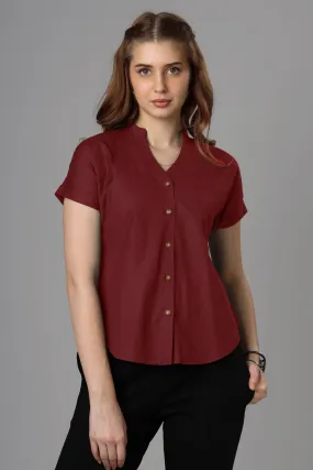 Classic Maroon Cotton Shirt For Women