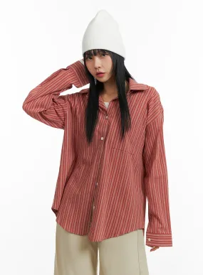 Collar Striped Button Long Sleeve Blouse CJ411