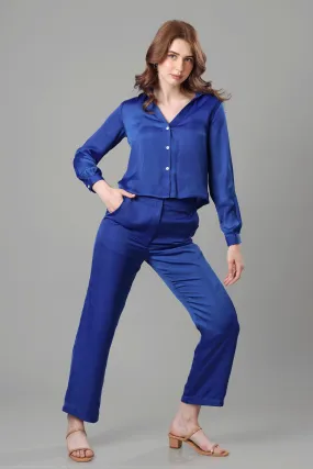 Cool Blue Copeed Shirt Co-Ord Set For Women