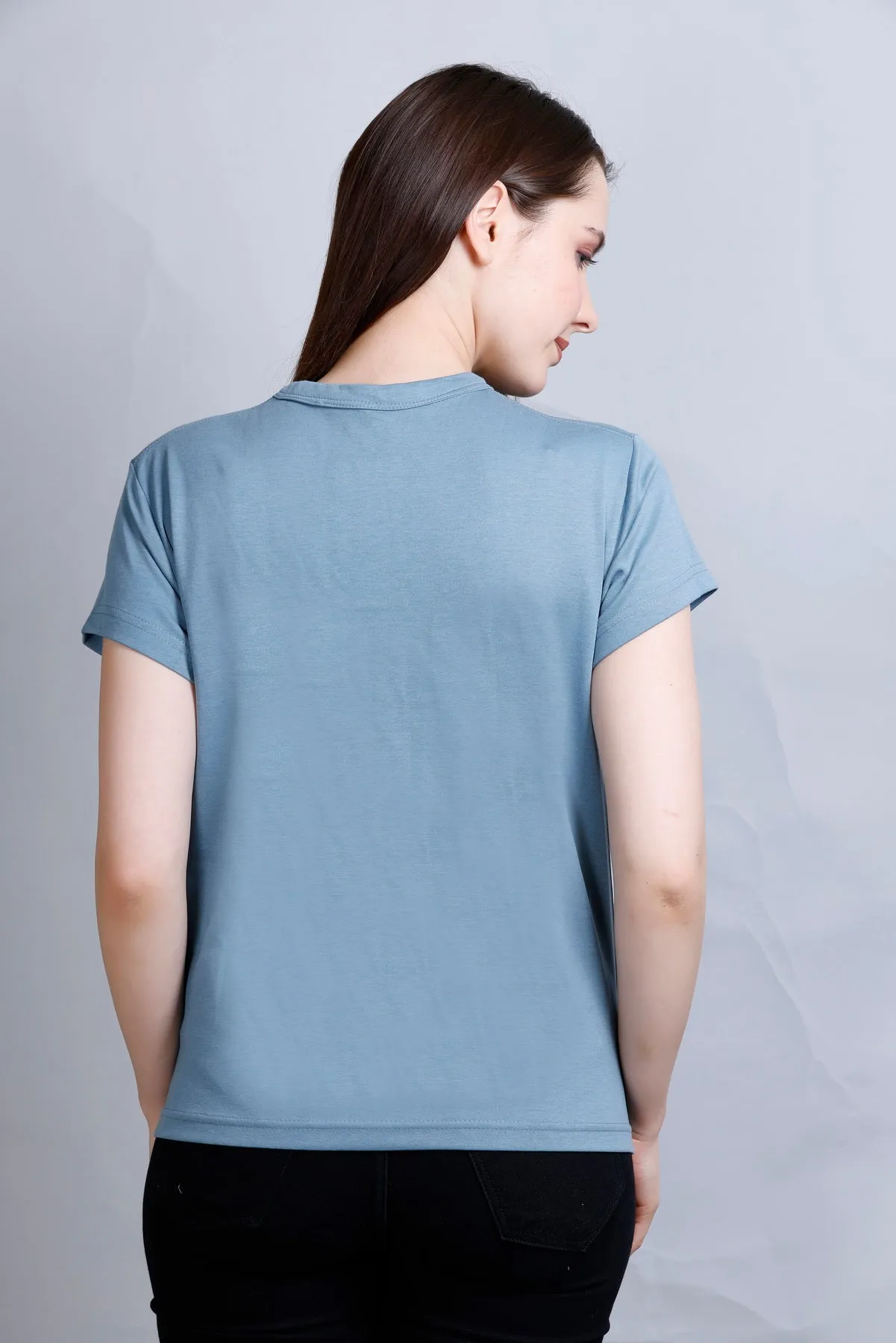 Cotton Casual Basic T-shirts For Summers - Teal Blue (Available  In Plus Sizes)