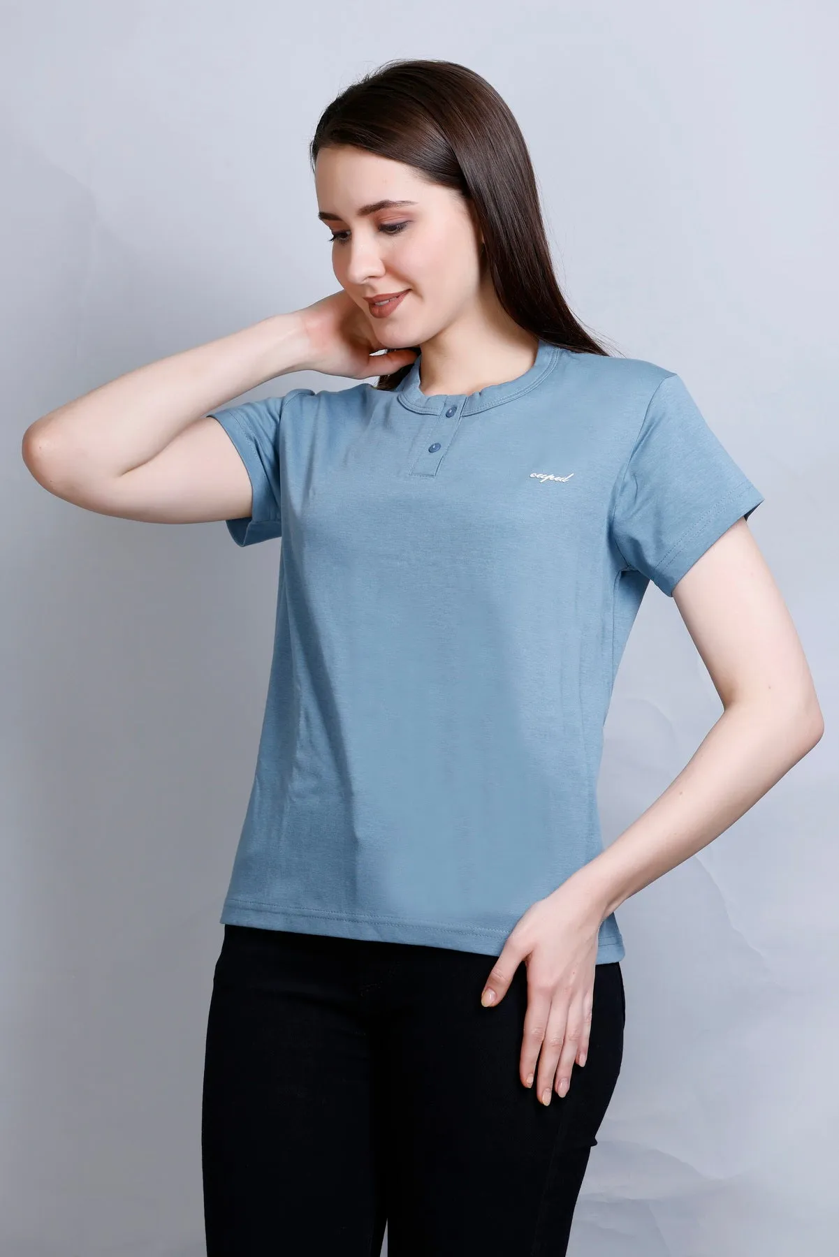 Cotton Casual Basic T-shirts For Summers - Teal Blue (Available  In Plus Sizes)