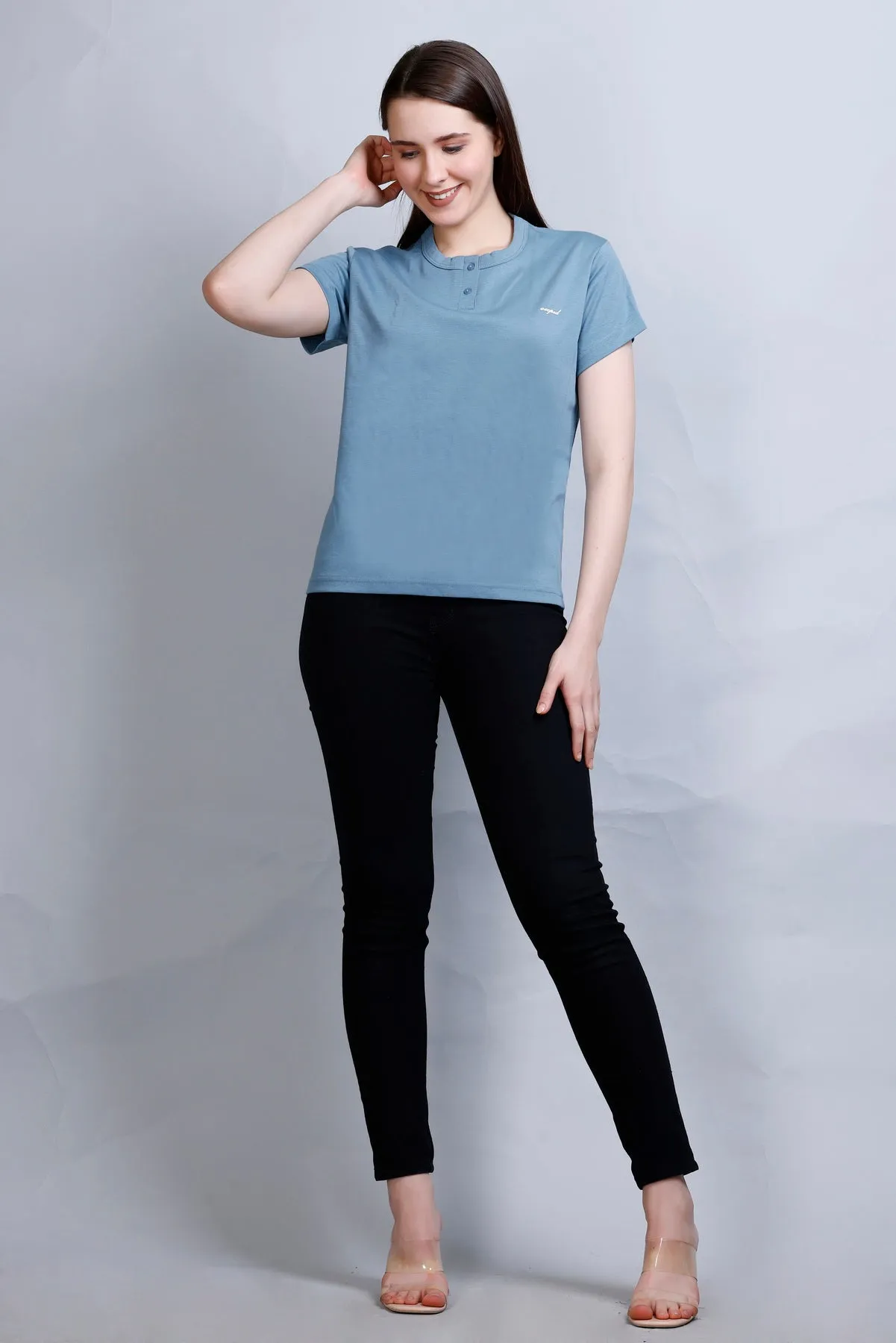 Cotton Casual Basic T-shirts For Summers - Teal Blue (Available  In Plus Sizes)