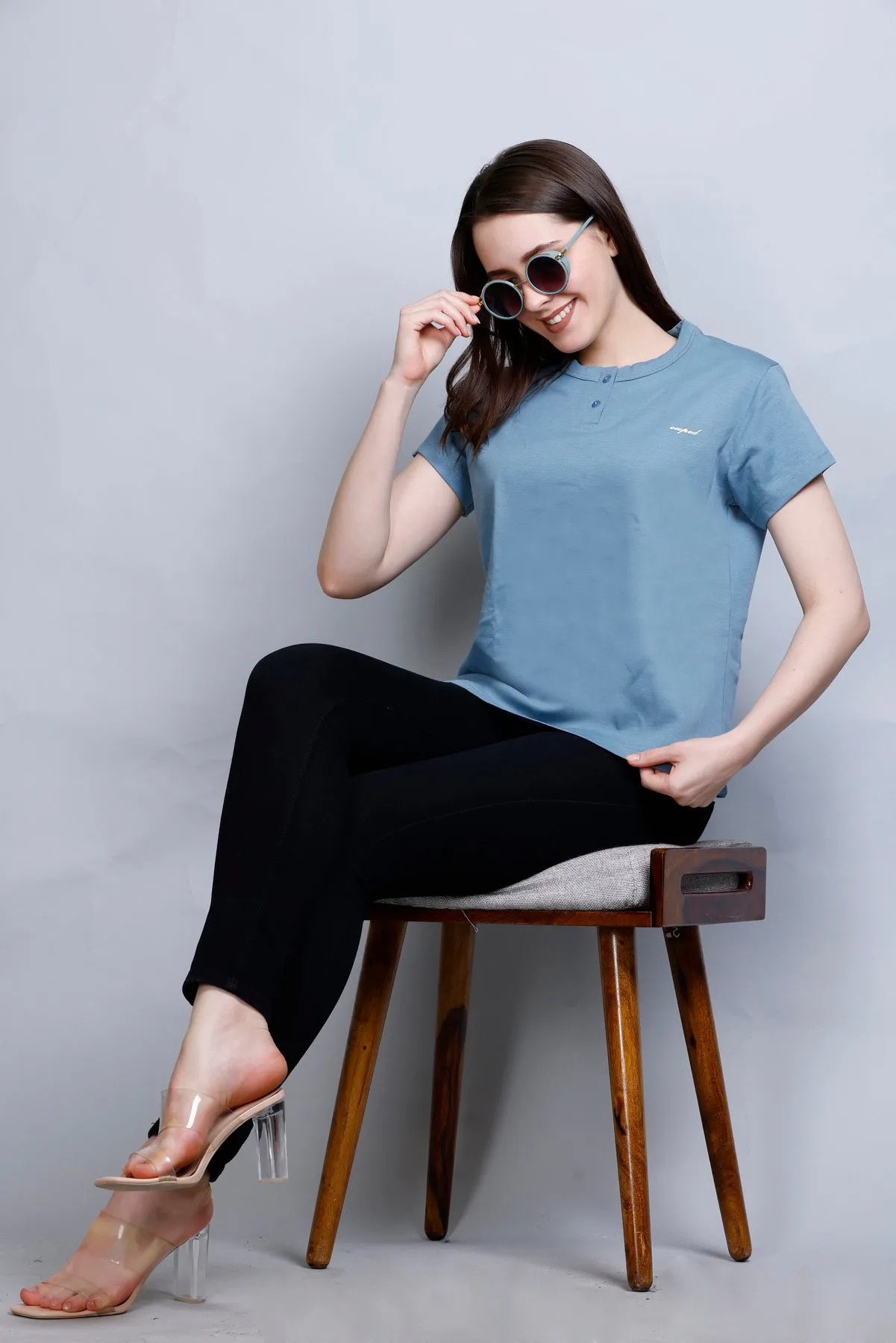 Cotton Casual Basic T-shirts For Summers - Teal Blue (Available  In Plus Sizes)