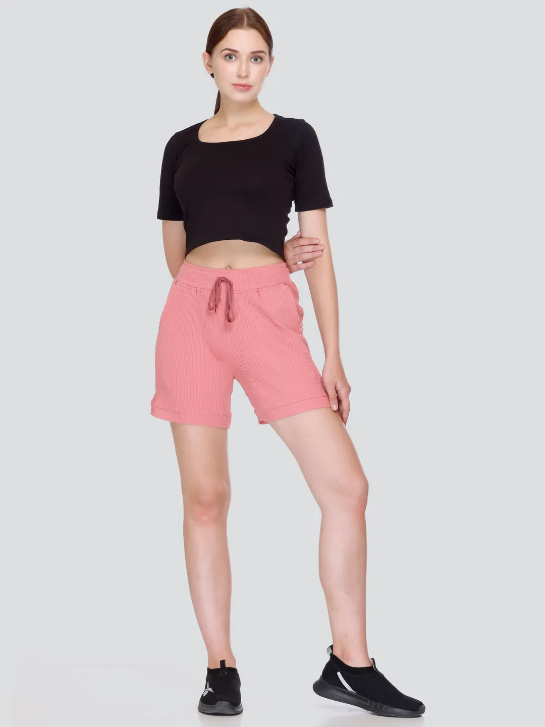 Cotton Cord Knit Shorts For Women - Rosy Pink