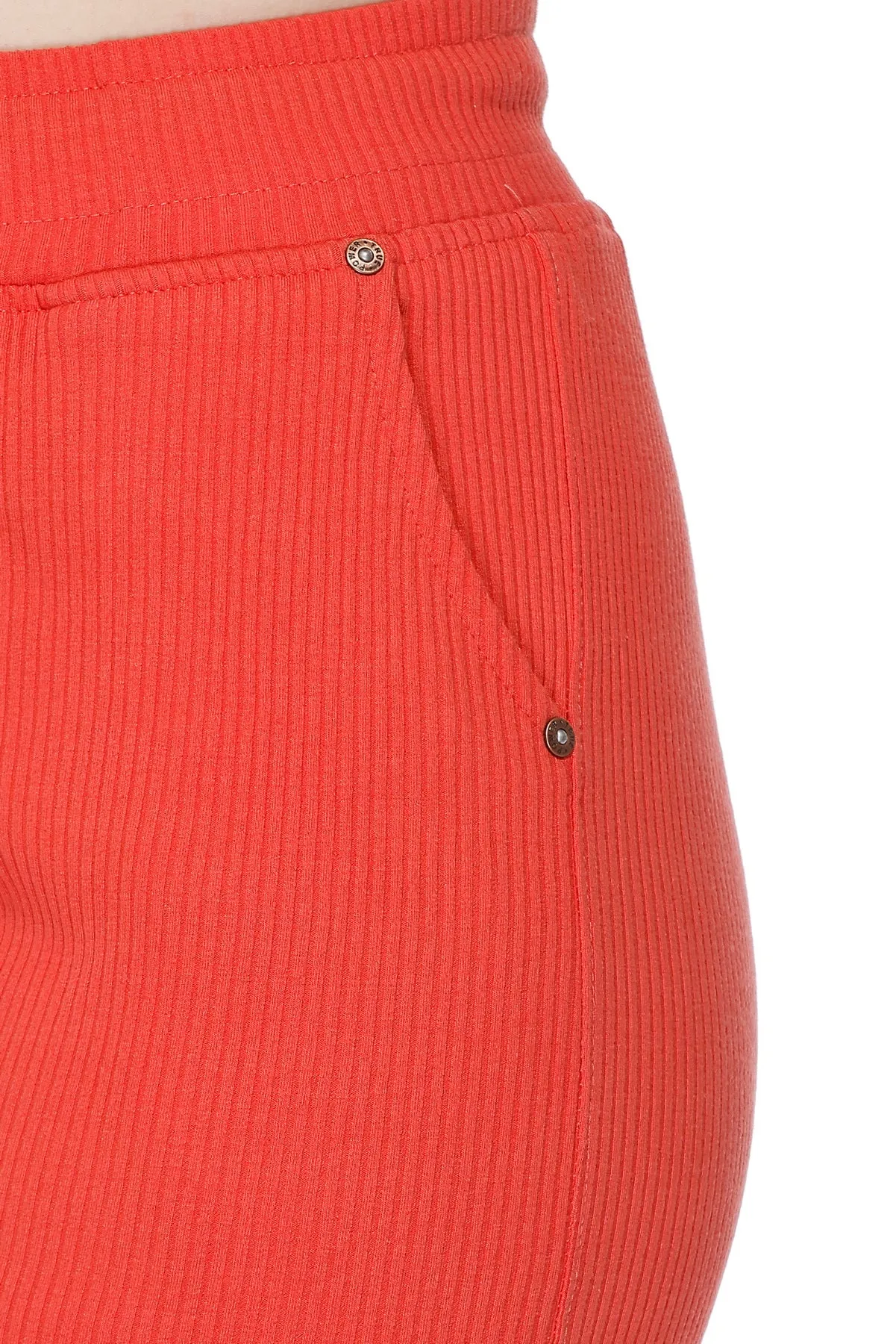 Cotton Cord Knit Shorts For Women - Tangy Orange