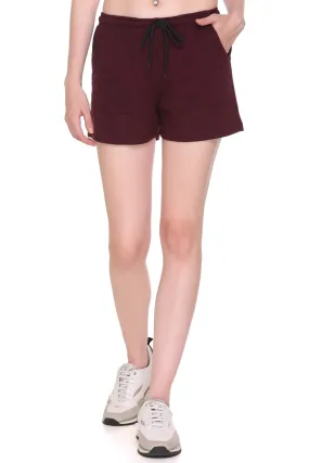 Cotton Shorts For Women Plain -Wine