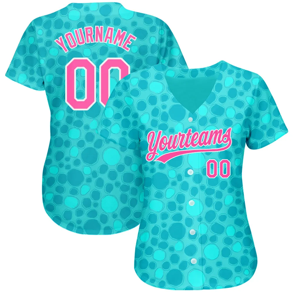 Custom Aqua Pink-White 3D Pattern Design Authentic Baseball Jersey