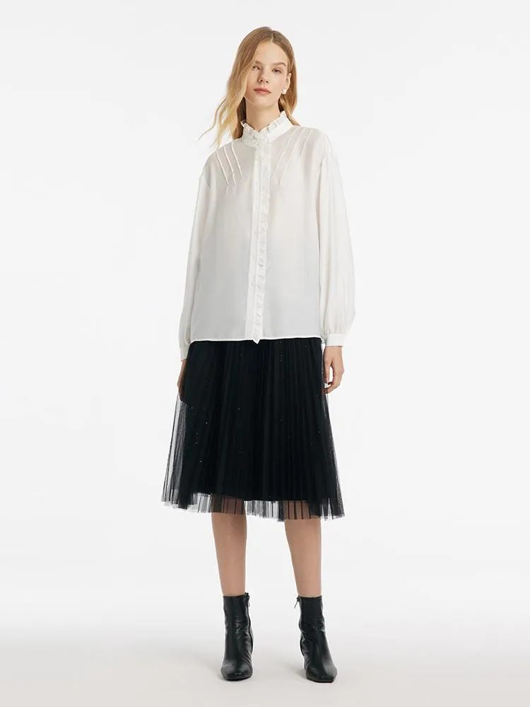 Diacetate Ruffle Collar Women Shirt