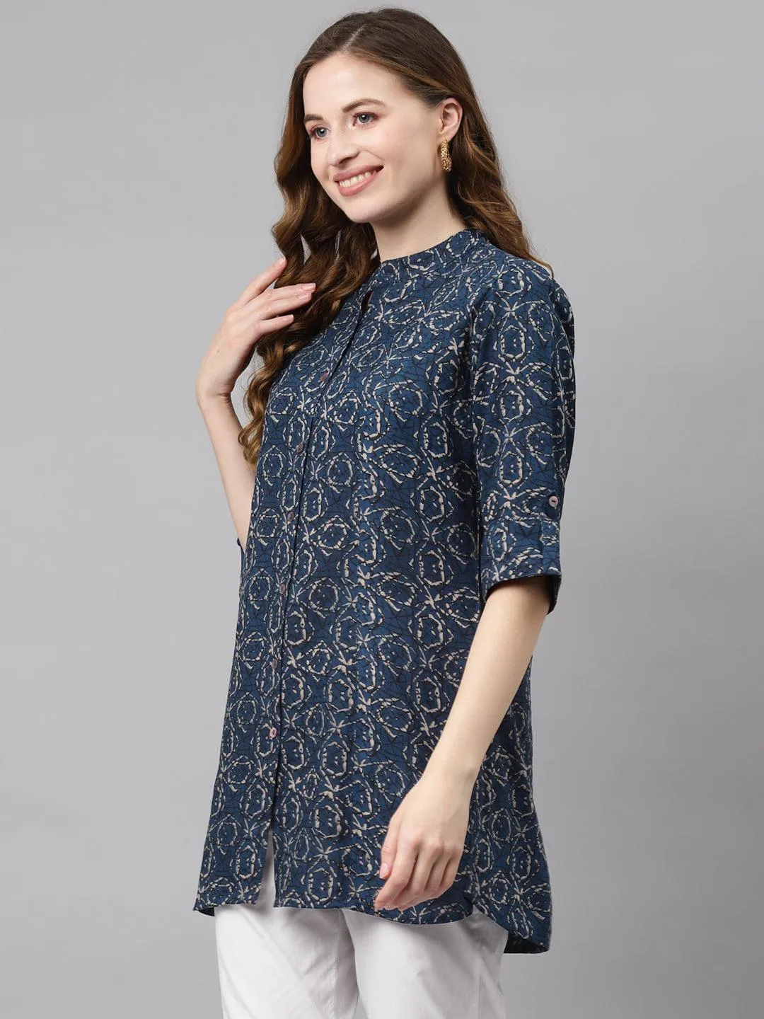 Divena Navy Blue Rayon Top