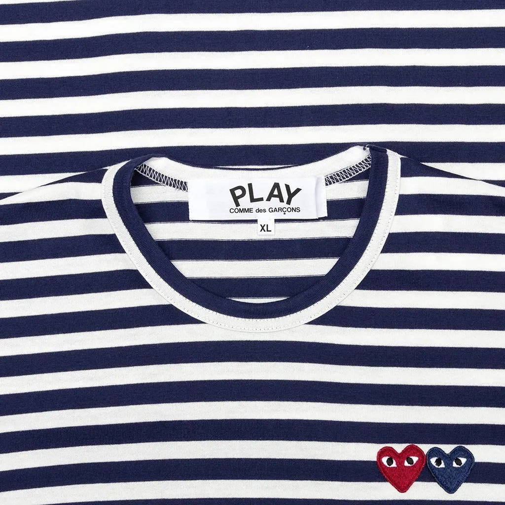 Double Heart Striped Shirt - White/Navy