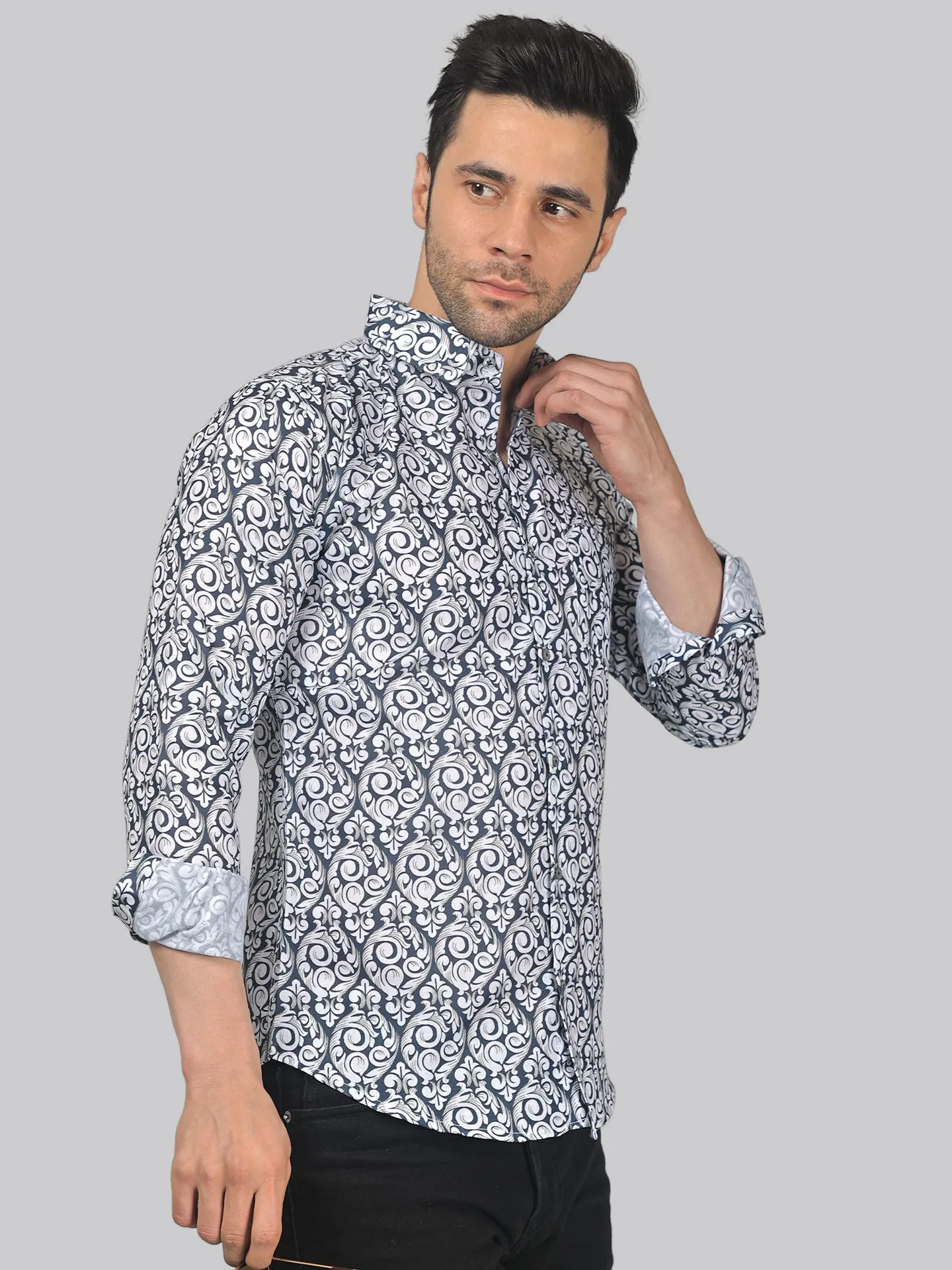 Edgy-glam Men's Printed Full Sleeve  Cotton Button-Up Shirt For Men