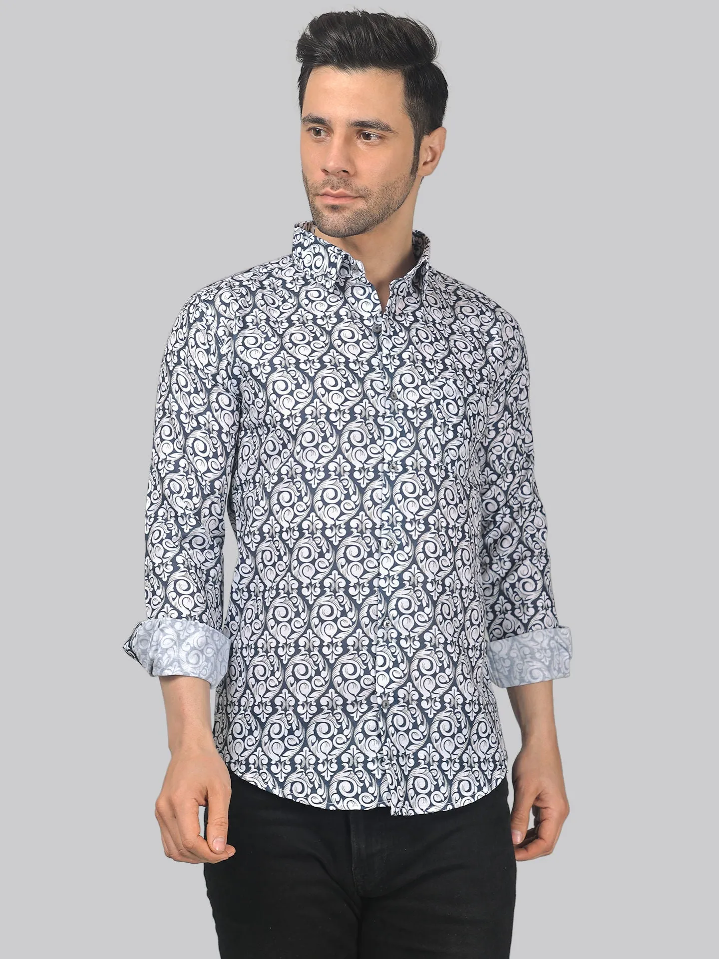 Edgy-glam Men's Printed Full Sleeve  Cotton Button-Up Shirt For Men