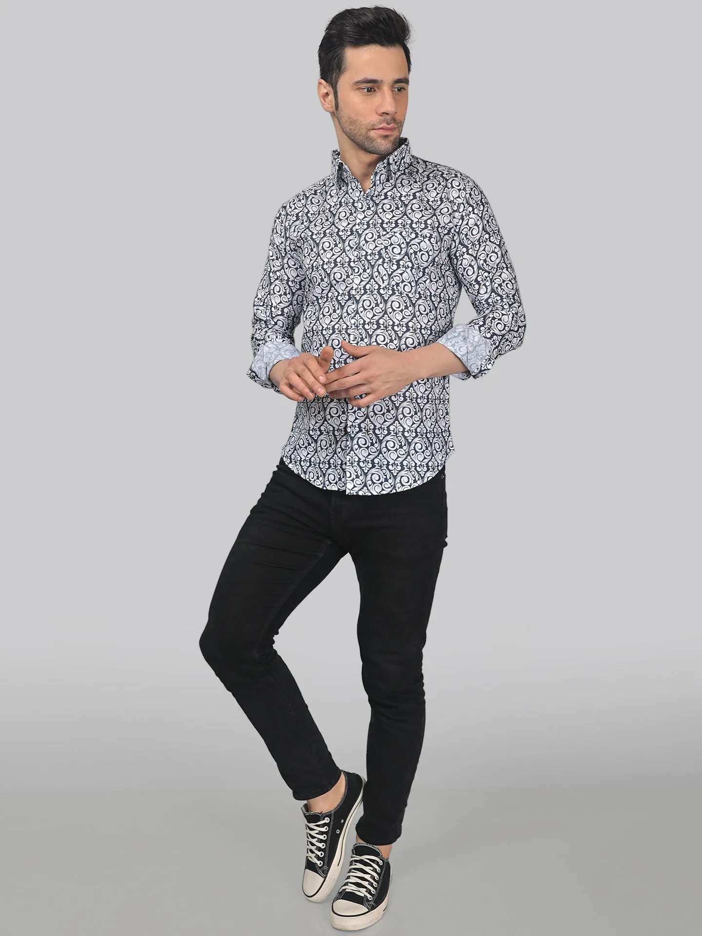 Edgy-glam Men's Printed Full Sleeve  Cotton Button-Up Shirt For Men