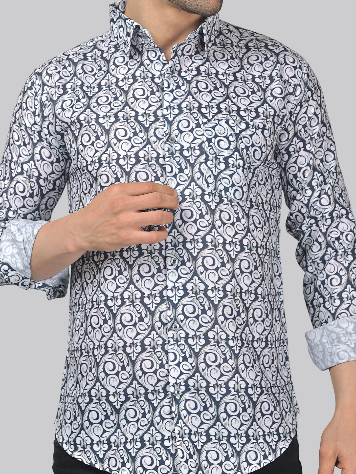 Edgy-glam Men's Printed Full Sleeve  Cotton Button-Up Shirt For Men