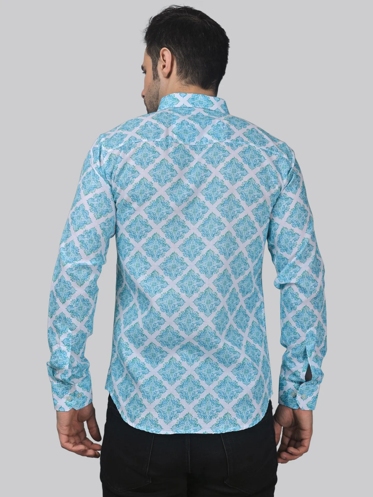 Elegant-edge Men's Printed Full Sleeve Cotton Button-Up Shirt For Men