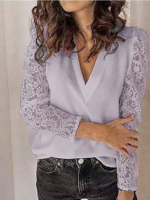 Elegant Lace Shirt Blouse for Women - Black, White, or Pink